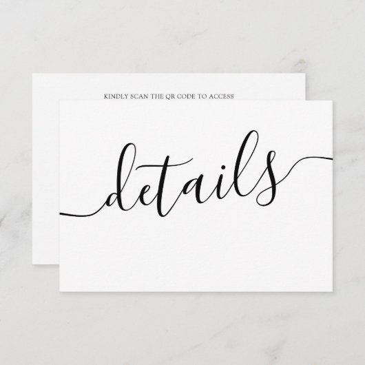 Minimale zwart-wit bruiloft details informatiekaartje (Voorkant / Achterkant)