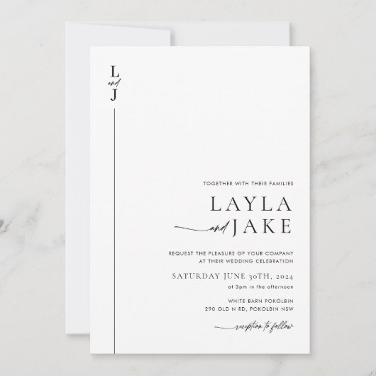 Minimale zwart wit bruiloft foto uitnodiging LAYLA (Voorkant)