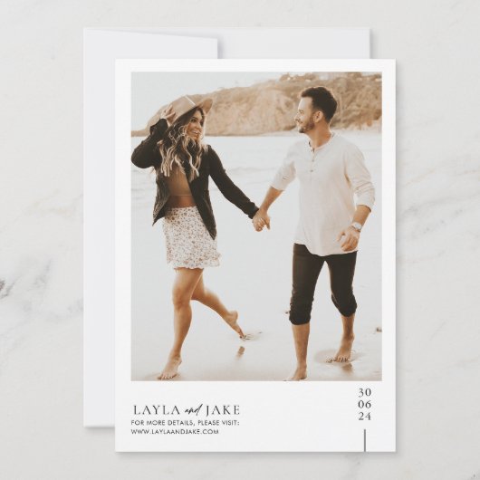 Minimale zwart wit bruiloft foto uitnodiging LAYLA (Achterkant)