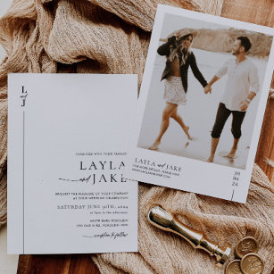 Minimale zwart wit bruiloft foto uitnodiging LAYLA