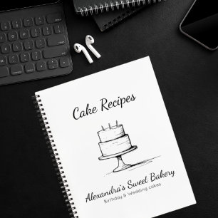 Minimale zwart-wit cake bakkerij gebak recept notitieboek