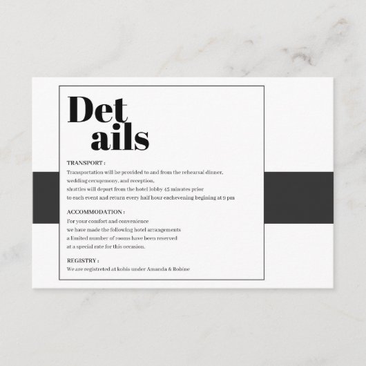 Minimale zwart-wit details informatiekaartje (Voorkant)