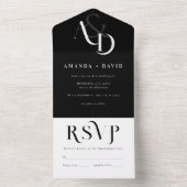 Minimale zwart-wit eenvoudige bruiloft all in one uitnodiging (Binnen)