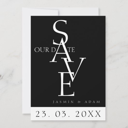 Minimale zwart wit eenvoudige foto bruiloft save the date (Voorkant)