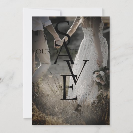 Minimale zwart wit eenvoudige foto bruiloft save the date (Achterkant)