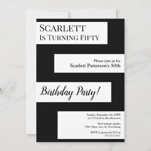 Minimale zwart-wit elegante chique 50e verjaardag kaart (Voorkant)