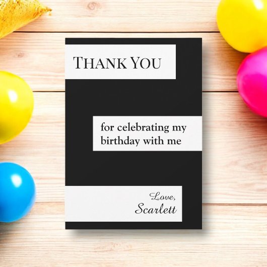 Minimale zwart-wit elegante chique verjaardag bedankkaart