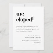 Minimale zwart wit Elopement bruiloft receptie Kaart (Voorkant)