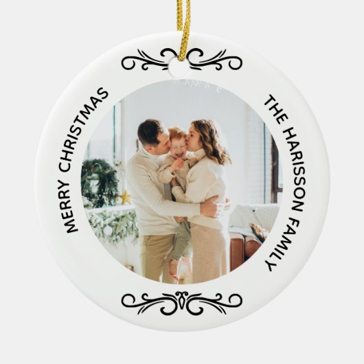 Minimale zwart-wit familie twee foto's keramisch ornament (Voorkant)
