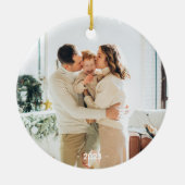 Minimale zwart-wit familie twee foto's keramisch ornament (Achterkant)