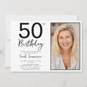 Minimale zwart-wit foto 50ste verjaardagsfeest kaart