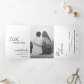 Minimale zwart-wit foto moderne bruiloft drieluik uitnodiging (Binnen)