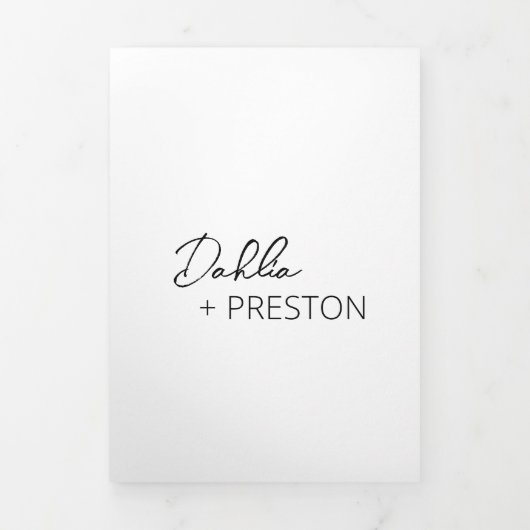 Minimale zwart-wit foto moderne bruiloft drieluik uitnodiging (Cover)