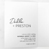 Minimale zwart-wit foto moderne bruiloft drieluik uitnodiging (Binnenzijde eerst)