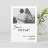Minimale zwart-wit foto moderne bruiloft save the date (Staand voorkant)