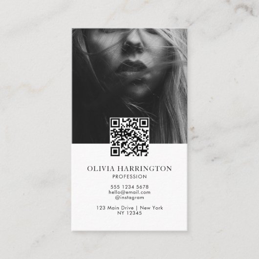 Minimale zwart-wit foto QR Code Logo Visitekaartje (Voorkant)