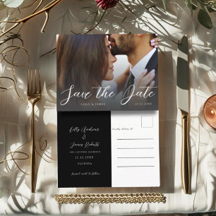 Minimale Zwart&Wit Foto Save the Date Huwelijk Briefkaart