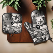 Minimale zwart-wit fotocollage monogram Crest Ovenwant & Pannenlap Set