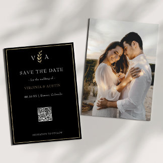Minimale Zwart Wit & Gouden QR Code Bruiloft Save The Date