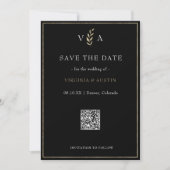 Minimale Zwart Wit & Gouden QR Code Bruiloft Save The Date (Voorkant)