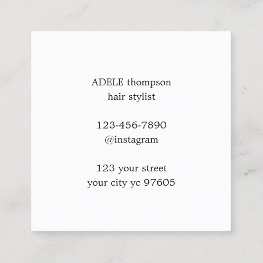 Minimale zwart wit haar stylist vierkante visitekaartje (Achterkant)