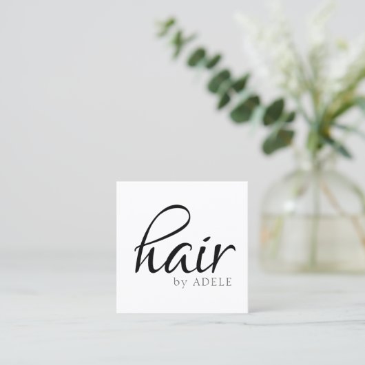 Minimale zwart wit haar stylist vierkante visitekaartje (Staand voorkant)