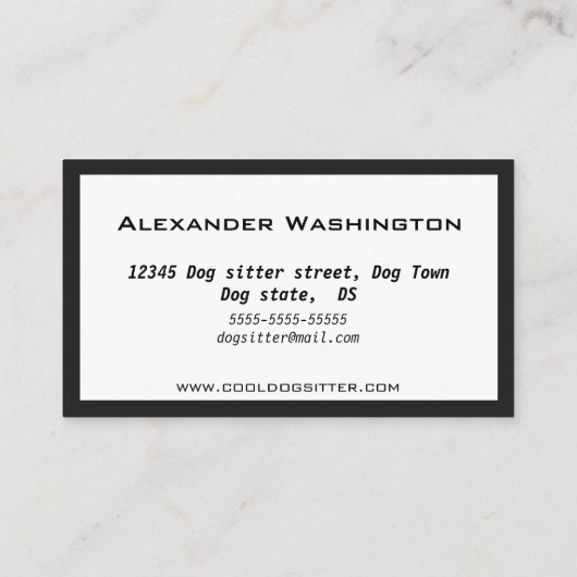 Minimale zwart-wit hondenoppas Walker Groomer Visitekaartje (Achterkant)