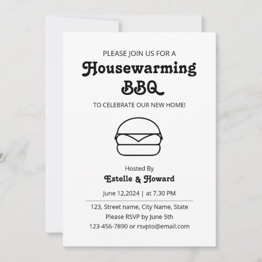 Minimale zwart-wit housewarming bbq kaart (Voorkant)