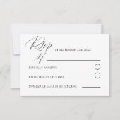 Minimale zwart-wit kalligrafie bruiloft RSVP kaartje (Voorkant)