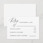 Minimale zwart-wit kalligrafie bruiloft RSVP kaartje (Voorkant / Achterkant)