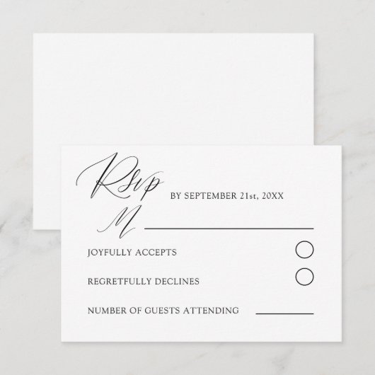 Minimale zwart-wit kalligrafie bruiloft RSVP kaartje (Voorkant / Achterkant)