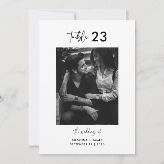 Minimale Zwart Wit Kalligrafie Tafelnummerkaart Kaart (Achterkant)