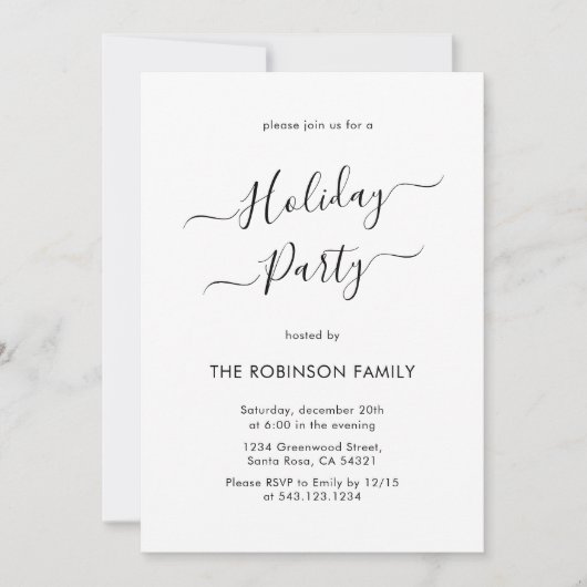 Minimale zwart-wit kalligrafie vakantie partij kaart (Voorkant)