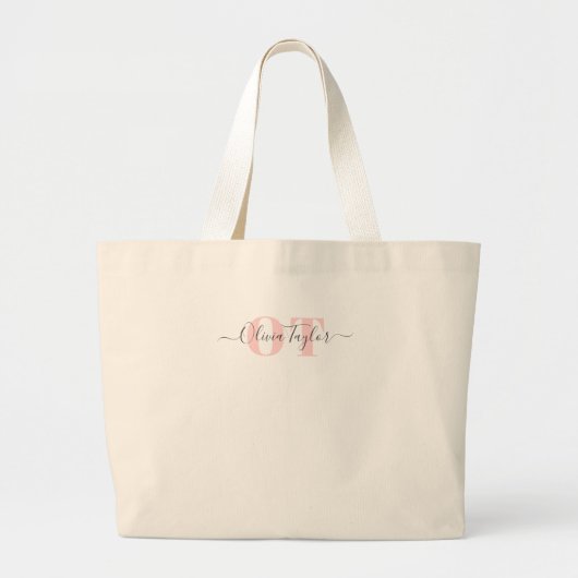 Minimale zwart-wit Matig script Blush Pink Grote Tote Bag (Voorkant)