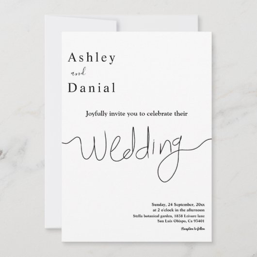 Minimale zwart-wit moderne chique bruiloft kaart (Voorkant)