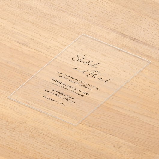 Minimale zwart-wit moderne elegante bruiloft acryl uitnodigingen (Laagn)