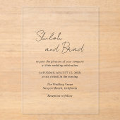 Minimale zwart-wit moderne elegante bruiloft acryl uitnodigingen (Voorkant)