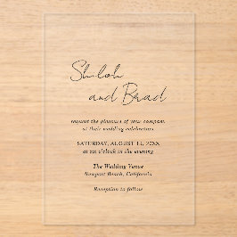 Minimale zwart-wit moderne elegante bruiloft acryl uitnodigingen