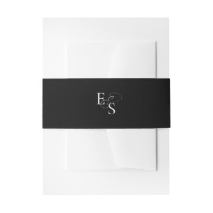 Minimale zwart wit monogram bruiloft buik band uitnodigingen wikkel