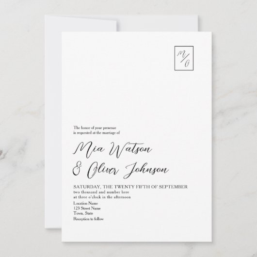 Minimale zwart-wit monogram bruiloft QR-code Kaart (Voorkant)