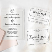 Minimale zwart-wit monogram bruiloft uitnodiging