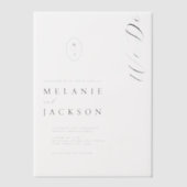 Minimale zwart-wit monogram Crest bruiloft Vellum Uitnodigingen (Voorkant)