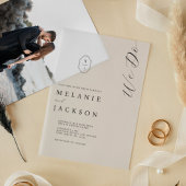 Minimale zwart-wit monogram Crest bruiloft Vellum Uitnodigingen