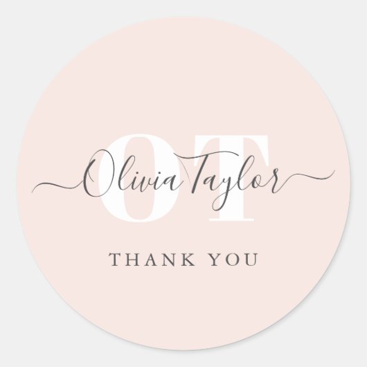 Minimale zwart-wit monogram modern script Dank u Ronde Sticker (Voorkant)