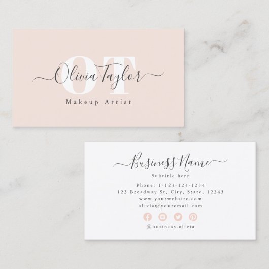 Minimale zwart-wit monogram modern script, Profess Visitekaartje (Voorkant / Achterkant)