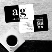 Minimale zwart-wit monogram QR-code Sociale media Visitekaartje