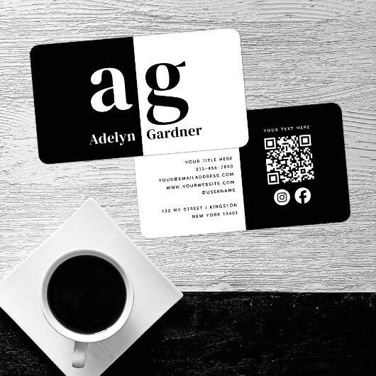 Minimale zwart-wit monogram QR-code Sociale media Visitekaartje