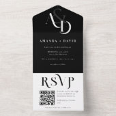 Minimale zwart-wit QR-code bruiloft All In One Uitnodiging (Binnen)