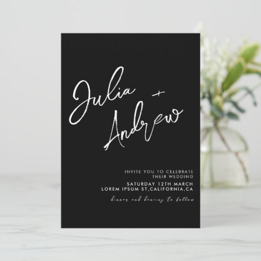 Minimale zwart-wit QR Code Foto Bruiloft Kaart (Staand voorkant)