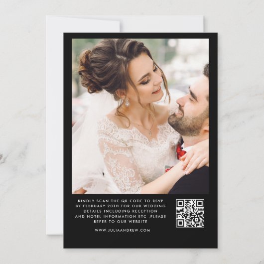 Minimale zwart-wit QR Code Foto Bruiloft Kaart (Achterkant)